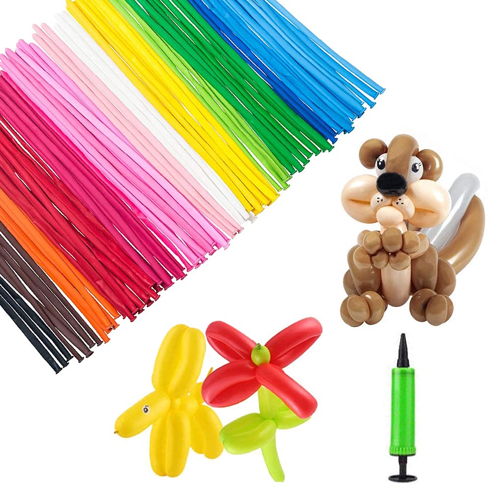 100PCS Long Balloons,1 pump,Modeling Balloons,Long Balloons,Animal Balloons,Latex Balloons,Twisting Balloons for Wedding Birthday Party Decoration Supplies Clowns