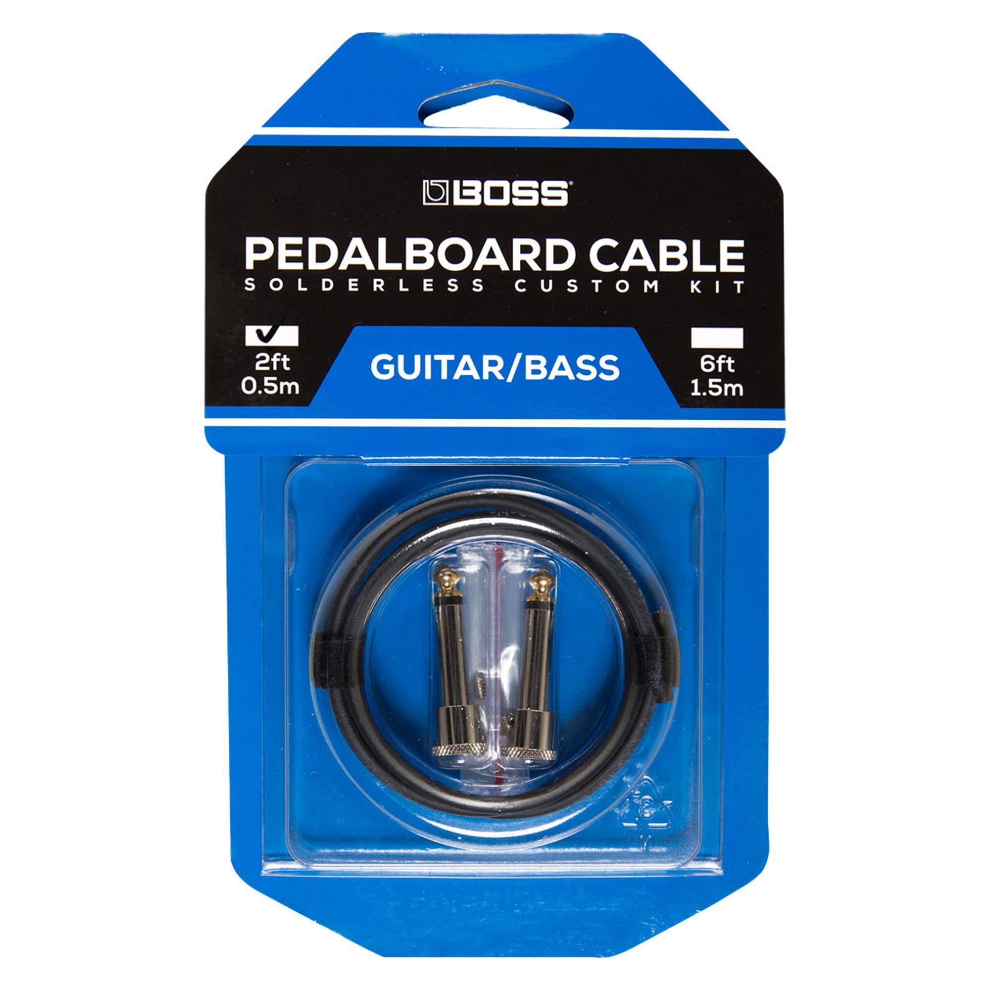 BOSS BCK-2 Solderless Pedalboard Cable Kit – 2 foot cable + 2 Right-angle/Straight 1/4" Plug Connectors to Make 1 Custom Cable