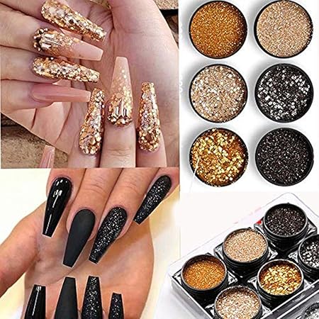 Amazon 6ピース セットシャイニーシルバーグリッタースパンコールブラックグリッターパウダーネイル アートdiyパウダーダストフェアリーダストメイクマニキュアネイル装飾 Vonrui グリッター ラメ 通販