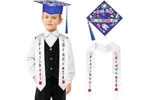 WAYYOGH Preschool Graduation Cap and Stole for Kids Next Stop Kindergarten Cap with Tassel Unisex Printed Preschool Graduation Sash