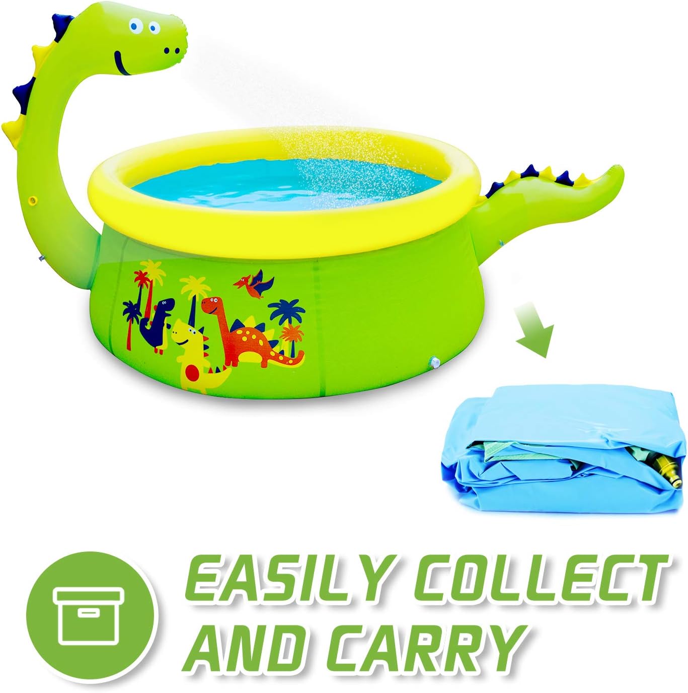 Lunvon Inflatable Swimming Pool for Kids, Dinosaur Pool Sprinkler Water Toys, Size 70" X 25", Kiddie Pool for Age 3+, Upgrade Green: Home & Kitchen