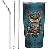 Owl Tumbler with Lid and Straw 20oz Stainless Steel Travel Mug Vacuum Insulated Water Bottle for Home Office Car