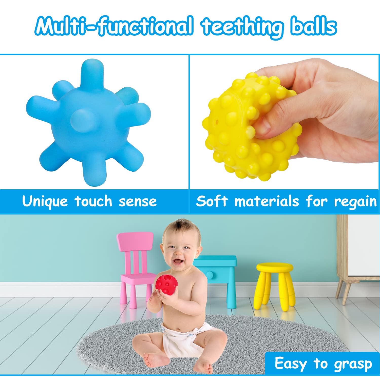 Baby Sensory Montessori Toys for 6-12-18 Months Sensory Balls Pull String Toys for Babies 0-6 Months Teething Developmental Toy for 1 Year Old Boys Girls Christmas Birthday Gifts 9-12 Month Old Infant