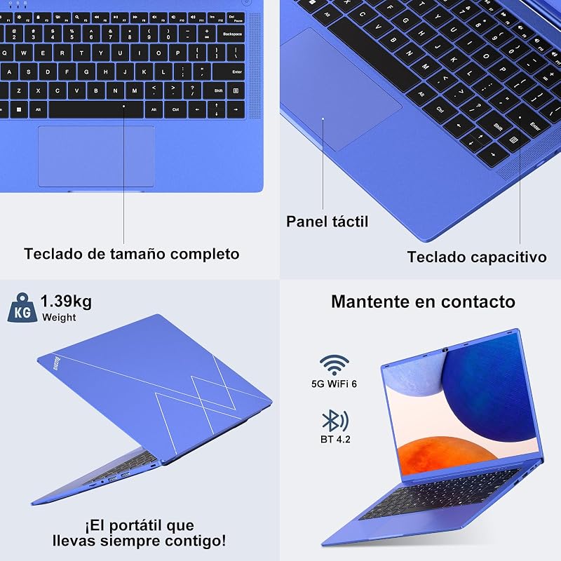 Portátil de 14 polegadas Celeron N5095 até 2,9 GHz Portáteis 8GB RAM 256GB SSD TF 1TB Win11 LPDDR4 1920*1080 FHD 5G WiFi USB 3.0 Filme protetor de portátil Espanhol - Metal Roxo Corpo-1 — foto 8 de 8