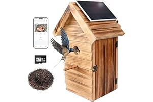 AU&MU Smart Bird House with Camera, 2.4G WiFi & App Alerts, 160° Wide View 1080P HD Wireless Birdhouse, Auto Capture Bird Video & Motion Detection, Smart Bird House Camera Solar Powered (Dark, Normal)