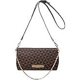 LEIDAXIA Designer Checkered Shoulder Bag, Brown Faux Leather Crossbody Purse with Chain Strap, Fashion Envelope Clutch for Women (01)