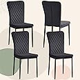 FENZARD Set of 4 Living Room Chairs Dining Chairs with Velvet, High Back, Metal Frame and Modern Lattice Design for Living Room, Dining Room,Black
