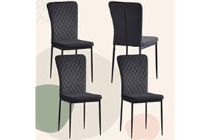 FENZARD Set of 4 Living Room Chairs Dining Chairs with Velvet, High Back, Metal Frame and Modern Lattice Design for Living Room, Dining Room,Black