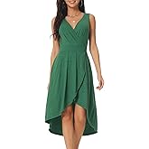 Seta T Women's Summer Dresses Sleeveless Tank Sundress Wrap V Neck Pleated High Low Hem Midi Dress with Pockets