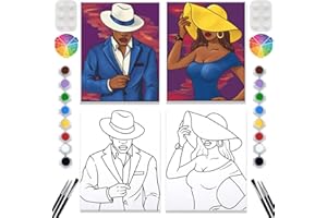 VALLSIP 2 Pack Paint and Sip Canvas Painting Kit Pre Drawn Canvas for Painting for Adults Stretched Canvas Couples Games Date Night Gentleman and Lady Paint Party Anniversary Valentines