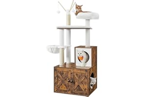 Feandrea WoodyWonders Cat Tree with Litter Box Furniture Hidden Enclosure, 2-in-1 Modern Tower, Cat Condo with Scratching Pos