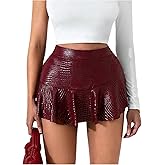 SHENHE Women's Sexy Faux Leather Y2k Ruffle Mini Skirt Skort High Waist Party Club Shorts