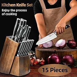 Kitchen Knife Set with Block, 15PCS Full Tang Knife