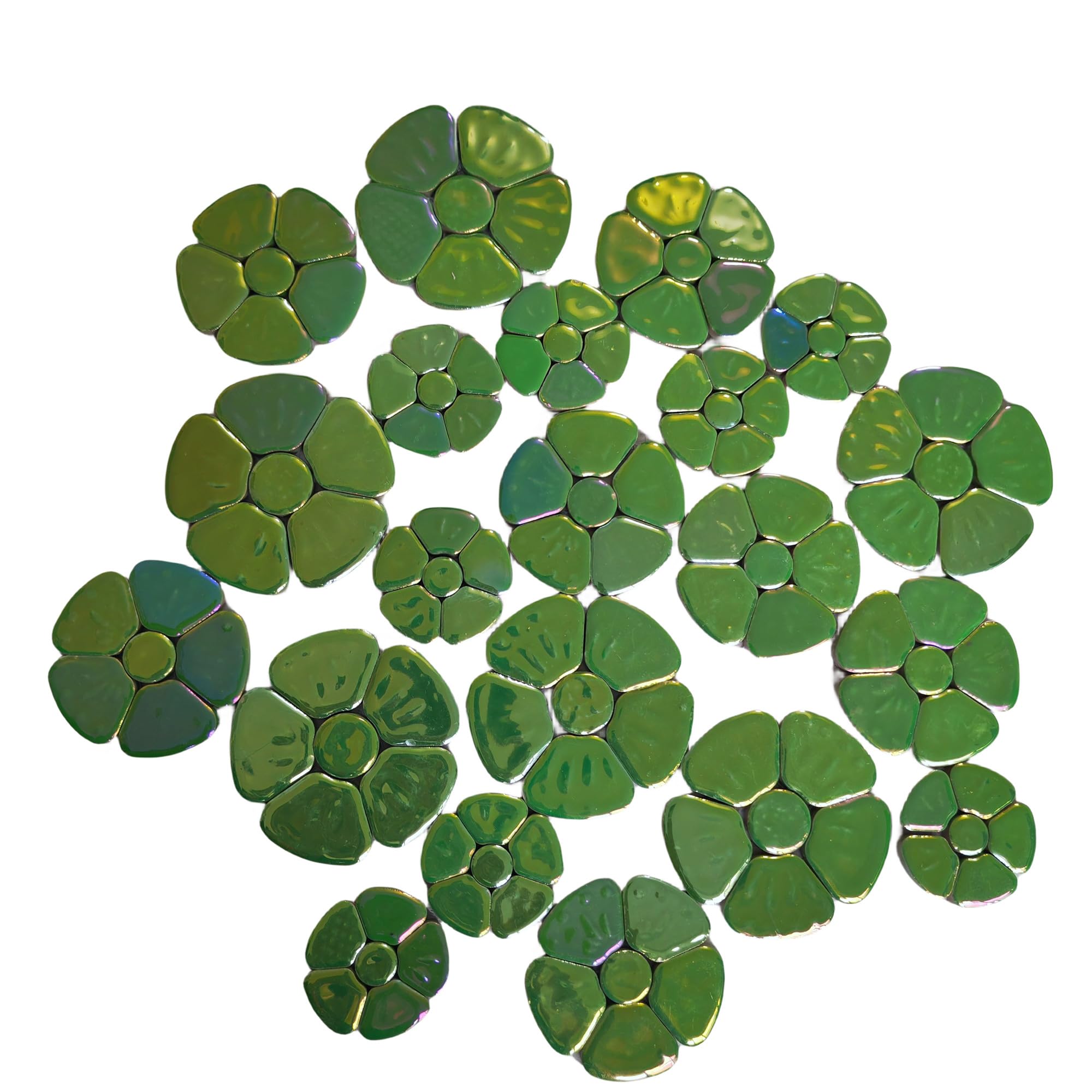 500g Random Iridescent Flower Ceramic Mosaic Tiles for DIY Crafts,3 Size Flowers Mosaic Pieces for Artwork,Photo Frames,Cups,Flower Pots,Fish Tank,Vases,Make Stepping Stones (Green)