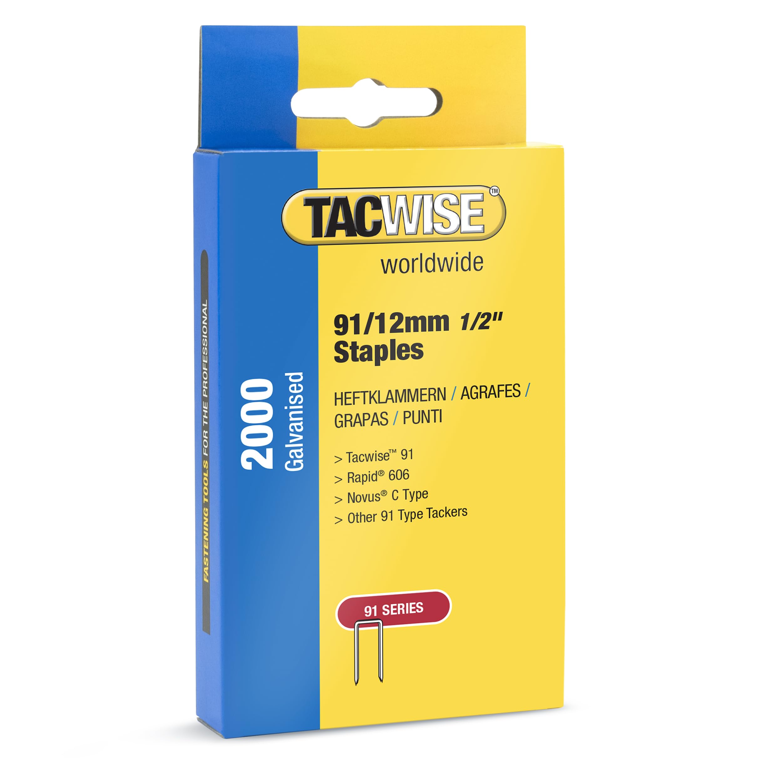 Tacwise 1782 Type 91/12 mm Galvanised Narrow Crown Staples for Z4-140 Tacker, Pack of 2000