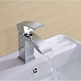 Funime Bathroom Sink Mixer Tap with Waterfall Spout Chrome Brass 1 Hole view 8