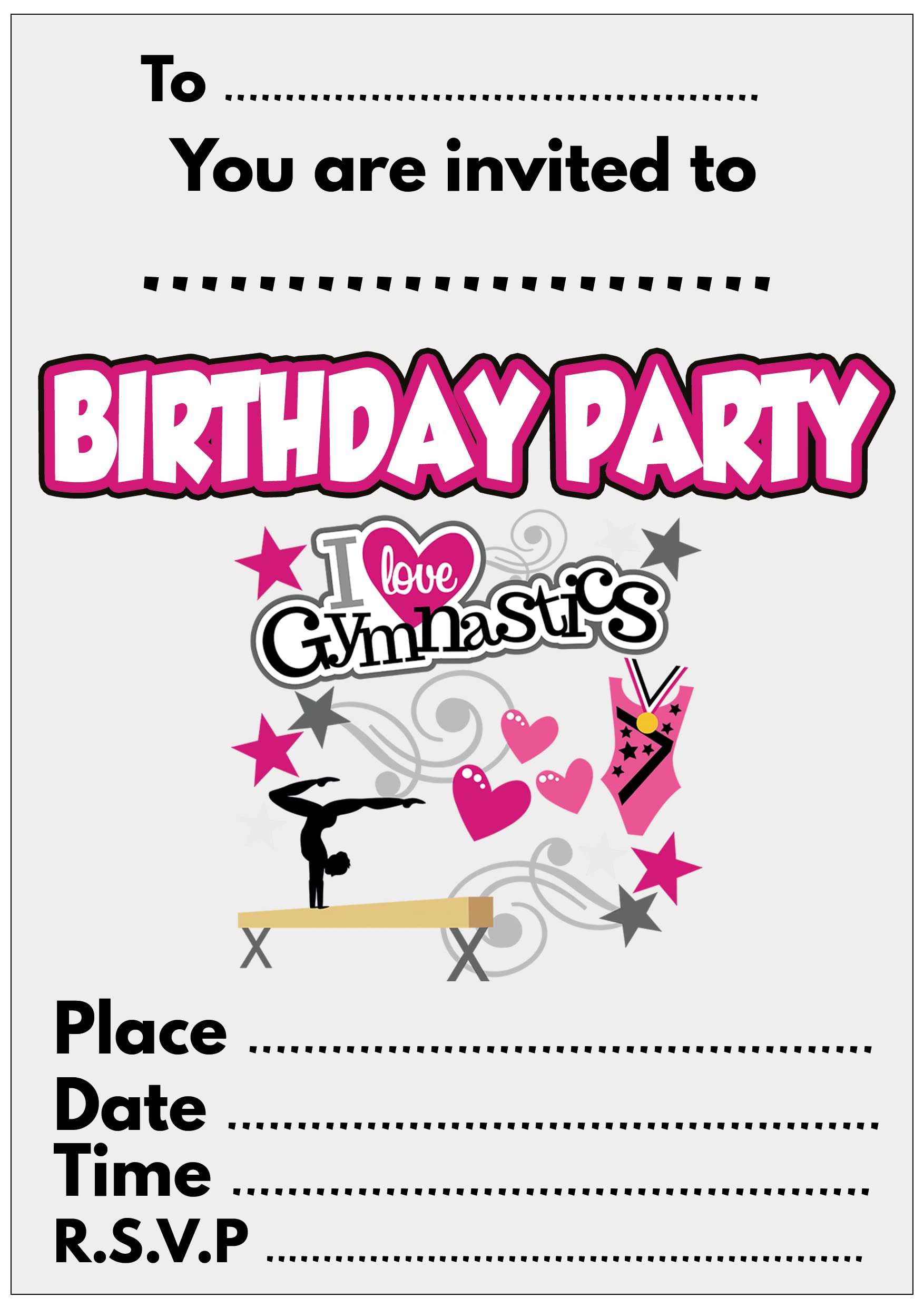 AK Giftshop Gymnastics Party Invites & Coloured Envelopes Birthday Invitations (30 Pack)