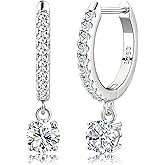 Moissanite Earrings, Sterling Silver Hoop Earring 1.0ct-2.0ct D Color Brilliant Hypoallergenic Earring for Women Men Drop Dangle Moissanite Leverback Mother's Day Gift