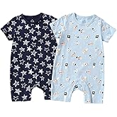 Zanie Kids Baby Boy Rompers Short Sleeve Snap Toddler Summer Cotton Clothes 2-Pack