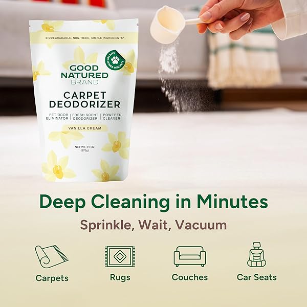 GOOD NATURED BRAND | CARPET DEODORIZER & FRESHENER POWDER | 31 OZ PET ODOR ELIMINATOR FOR STRONG ODOR & PET URINE | FRESH NATURAL VANILLA CREAM SCENT | SAFE FOR HOMES WITH PETS