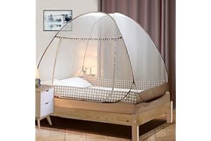 Tinyuet Mosquito Net for Bed, Portable Single Door Pop-up Mosquito Netting with Net Bottom, 39.3x78.7in Bed Tent for Indoor and Outdoor Use, Insect Screen - Brown Edge