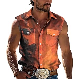 MARSVOVO Mens Collared Sleeveless Summer Shirts Casual Lightweight Button Down Regular Fit Print Tank Top with Pockets