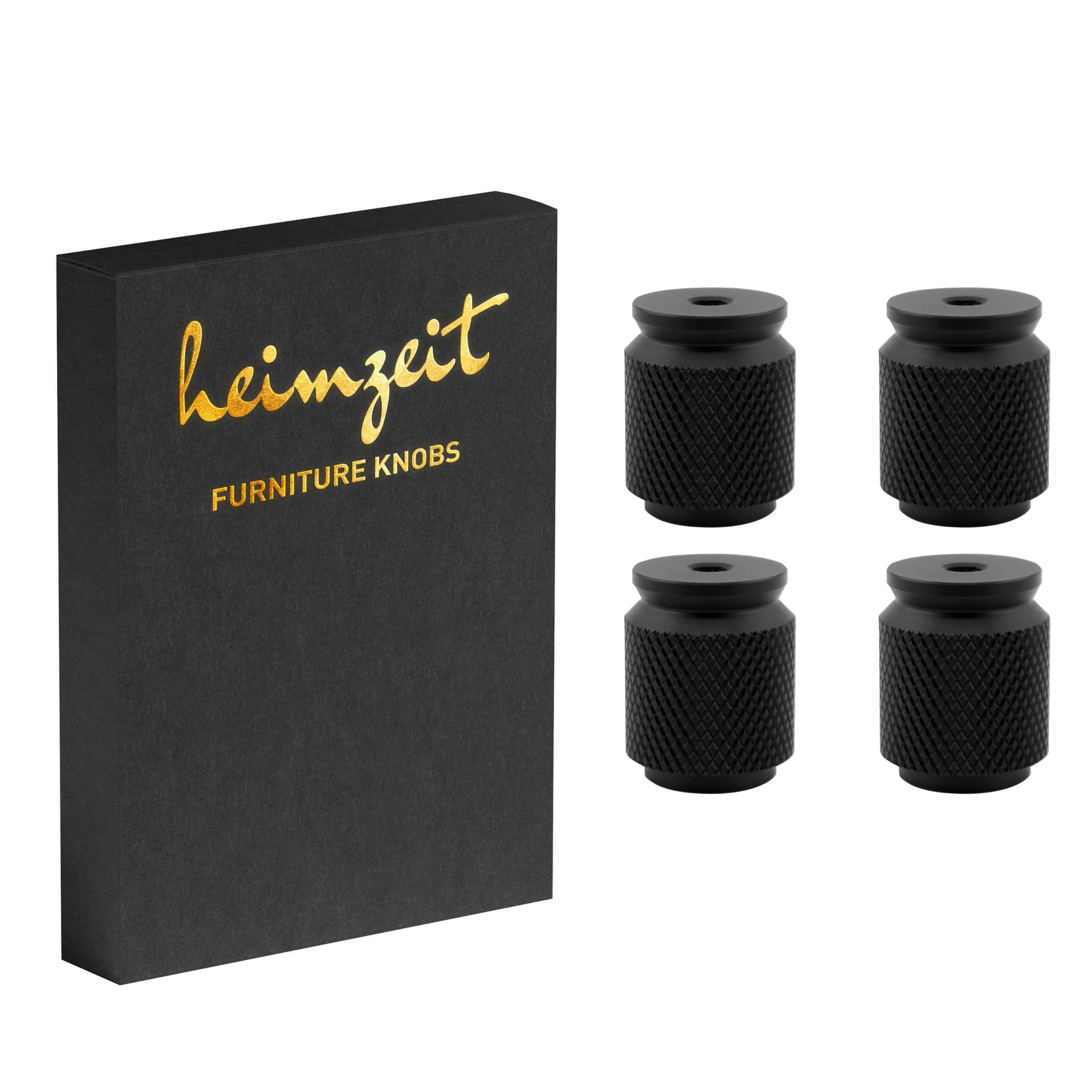 heimzeit Cabinet Knobs Core for Doors, Drawers, and Dressers Made of Aluminium [4 Pieces, Round] Color: Black, Stylish Design, Furniture Knobs with Single Hole Grip and Screws