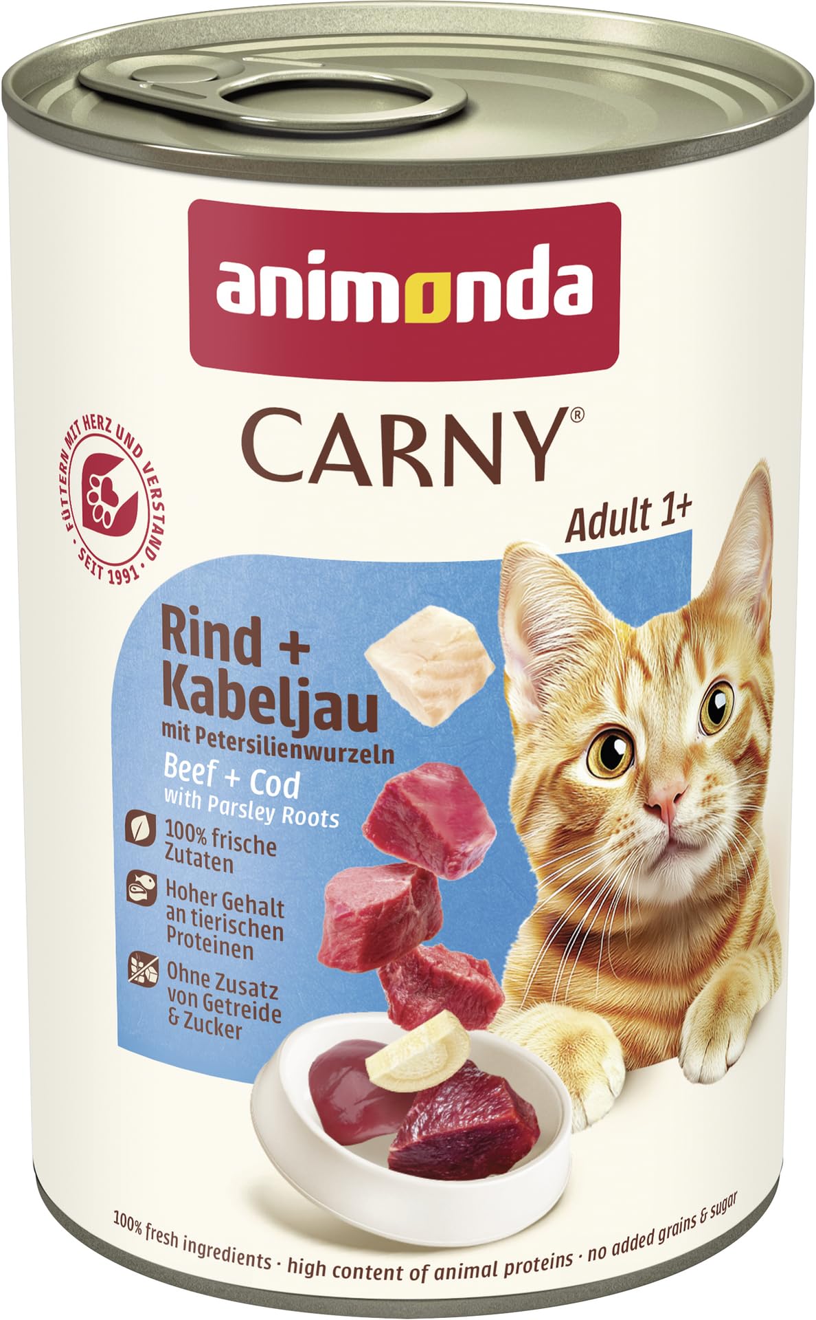 animonda Carny Adult cat food, wet food for adult cats, beef + cod with parsley root, 6 x 400g