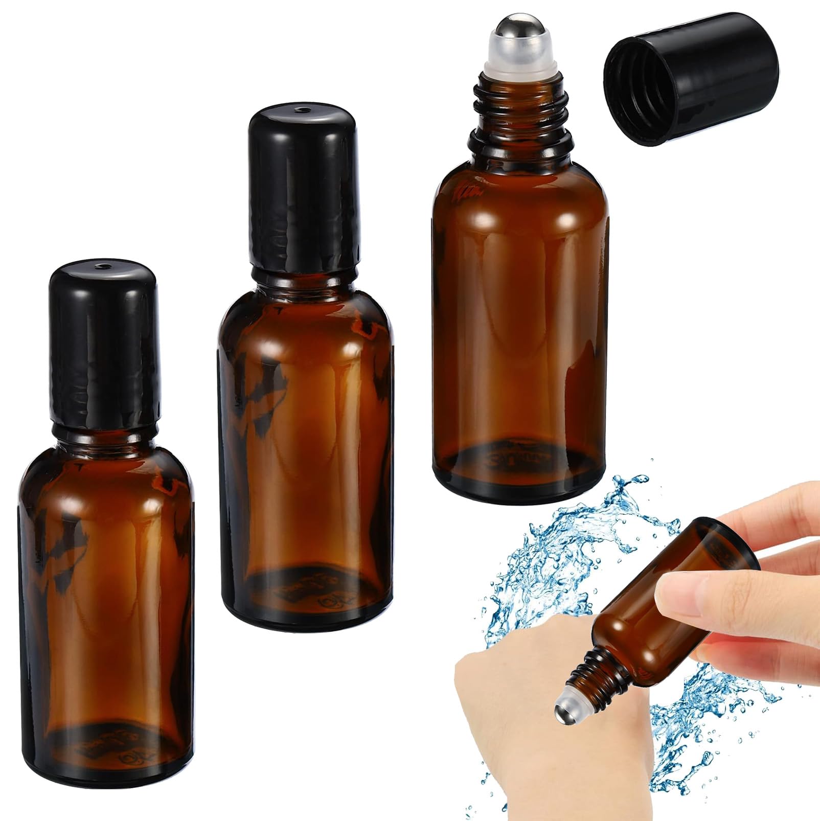CKCSHI 3 Pcs Essential Oils Roller Bottle, Glass Roller Bottles, Castor Oil Roller Ball, Empty Roller Ball Bottles for Essential Oils, Perfumes, osmetics, Aromatherapy Massage (30ml)