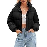 WHN Women’s Cropped Puffer Jacket Lightweight Quilted Jackets Long Sleeve Stand Collar Zipper Winter Outerwear Coat
