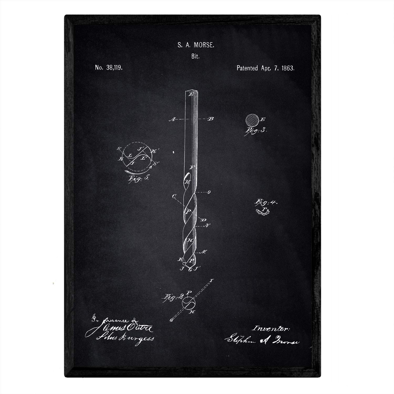 Nacnic Poster patent Broca. Sheet with old design patent A3 size with black background