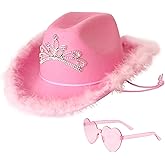 Wildarms Sparkle Cowgirl Hat With Sunglasses - 80s Retro Cowboy Costume Accessories for Women Girls Christmas gifts