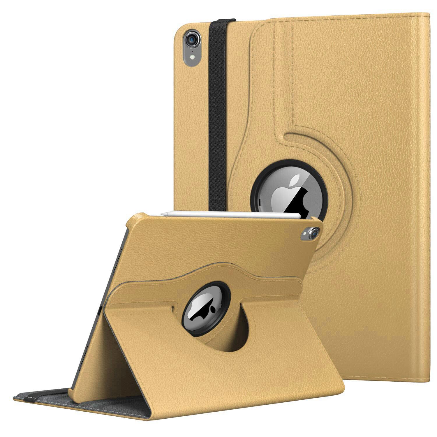 360 Rotate Leather Case For Apple iPad 10th/11th Generation Released 2022/2025 Only For Model Numbers A2757, A2777, A2696, A3355, A3356, A3354. (Gold)