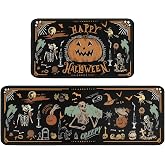 Vintage Halloween Kitchen Rugs and Mats Set of 2,Scary Halloween Pumpkin Skeleton Ghost Floor Mats,Non-Slip Washable Anti-Fatigue Kitchen Floor Mats for Kitchen Halloween Decor 17x30+17x47In
