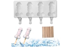 Silicone Popsicle Molds 4 Cavities Penis Popsicle Molds with Sticks Cold/Heat-Resistant Ice Cream Non-Stick Reusable DIY Ice 
