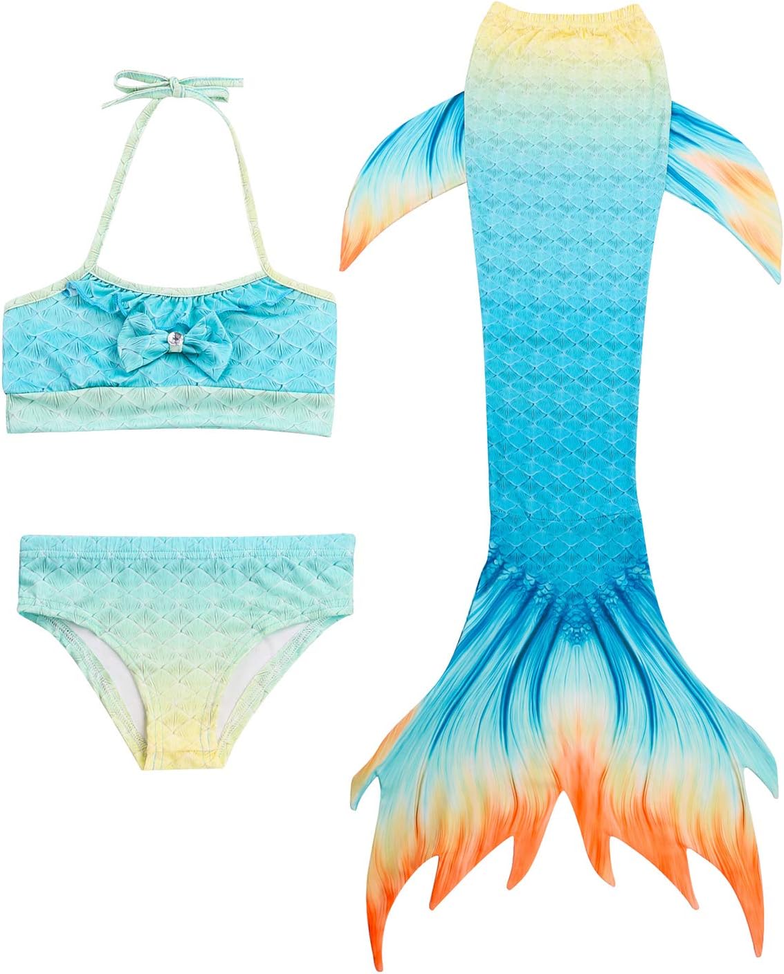 Hifunbay Kids Girls Mermaid Swimming Costume Included 3PCS Swimmable Bikini Swimsuit