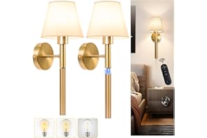 NoxLumina Battery Operated Wall Sconce Set of Two, 5200mAh Magnetic-Handle Rechargeable Sconces Wall Decor with Remote, Gold Wireless Wall Lights Lamp for Bedroom Living Room Home Decor(1 Spare Bulb)