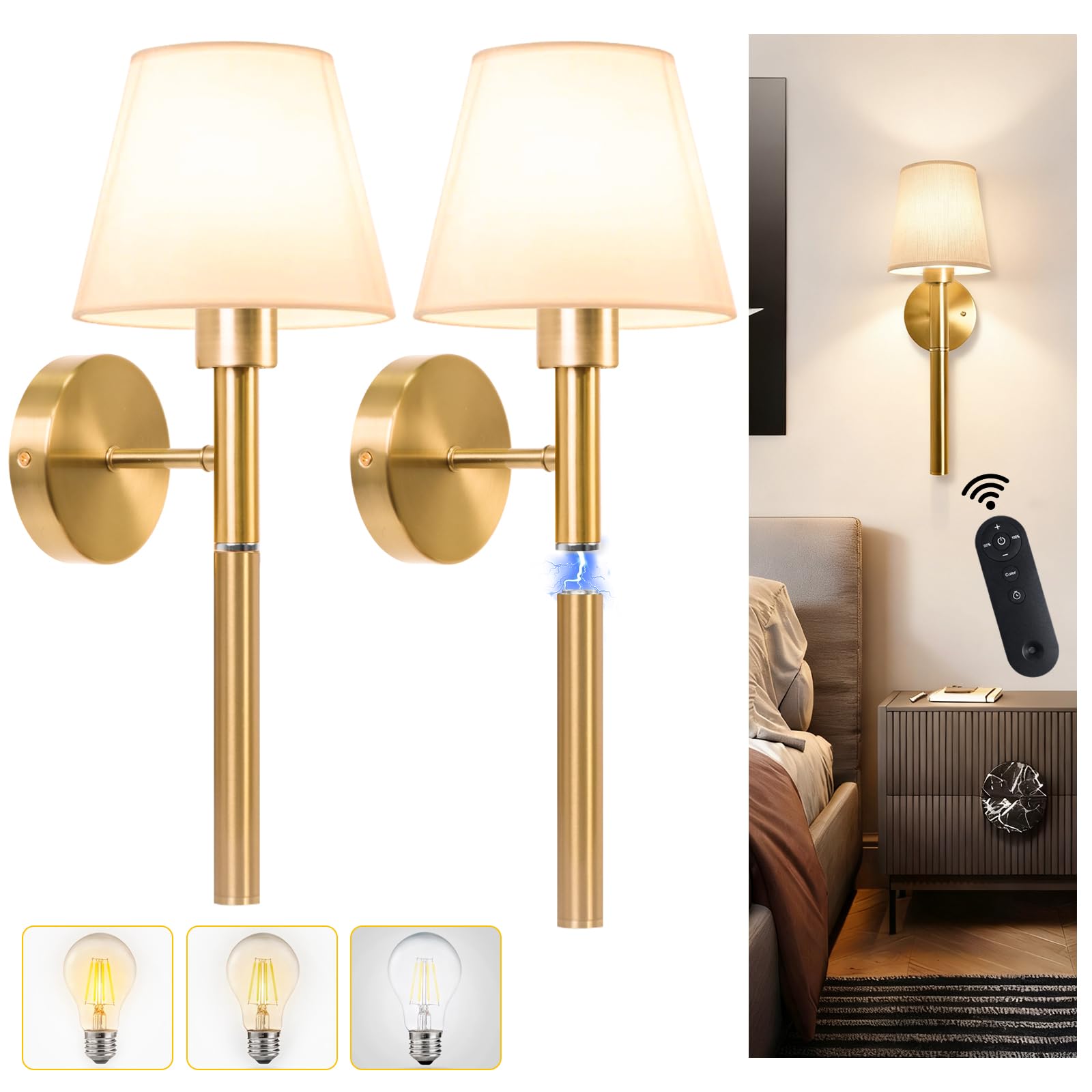 Photo 1 of ***MISSING PARTS***
NoxLumina Battery Operated Wall Sconce Set of Two, 5200mAh Magnetic-Handle Rechargeable Sconces Wall Decor with Remote, Gold Wireless Wall Lights Lamp for Bedroom Living Room Home Decor(1 Spare Bulb)
