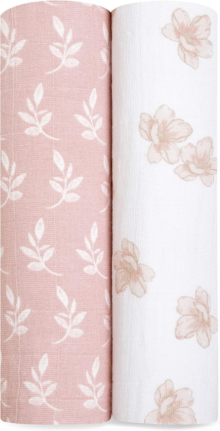 aden + anais Cotton Muslin Swaddle - 2 Pack Squares | Large Receiving Blankets for Girls & Boys | Ideal Newborn Babies & Infant Swaddling Wrap Set | Perfect Earthly, 120x120cm — image 1