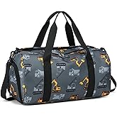 CAMTOP Kids Duffel Overnight Bag Boys Girls Toddler Weekender Carry-On Personalized Tote for Travel Gym Sport (Grey Vehicle)