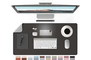 RENMTURE Double-Sided Two-Tone Faux Leather Desk mat Desktop Organization and Accessories Home and Office Large Mouse pad Game and Work (Black/Gray, 32"x16")