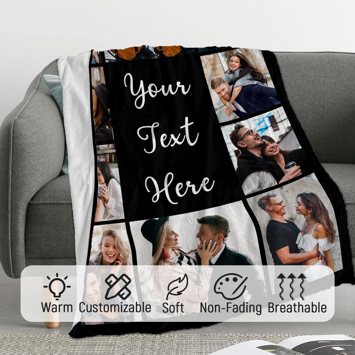 Cara Nonna Custom Blanket with Photo Personalized Picture Blanket for Christmas Valentines Day Anniversary Birthday Gifts Customized Gifts for Dad Mom Girlfriend Boyfriend Wife Husband