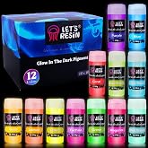 LET'S RESIN 12 Colors Glow in The Dark Pigment Powder for Resin - 20g/Jar | Epoxy Resin Luminous Pigments Long Lasting for Slime, Nails, Acrylic Paint, Halloween Decoration,Art,Crafts