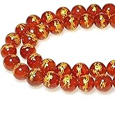 MJDCB Natural Stone Beads 8mm 43pcs Round Red Agate Carved Dragon Loose Gemstone Bead Charms for Jewelry Making Bracelet Necklace Earring Pendant