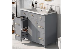 Lostcat 36-Inch Bathroom Vanity Cabinet with Sink - Small Bathroom Vanity with Soft Closing Door and Drawer - Easy Assembly-Bathroom Sink Cabinet with Ample Storage Space(Gray)