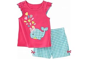 HILEELANG Girl Summer Short Set Cotton Outfits Short Sleeveless Tee T Shirt Tank Top Shorts Pant 2PC Set 2-7Y