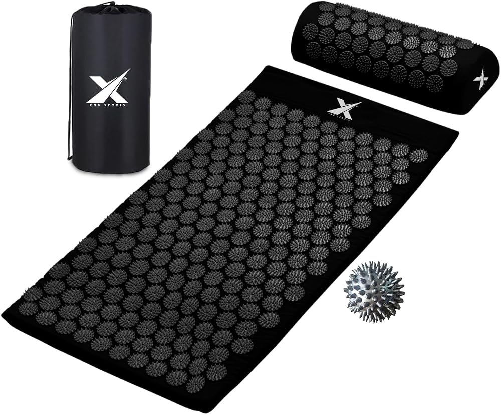Xn8 Sports Acupressure Mat & Pillow Black Spiked Back Pain Relief Wellness Set