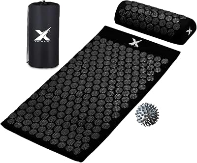 Xn8 Sports Acupressure Mat & Pillow Black Spiked Back Pain Relief Wellness Set