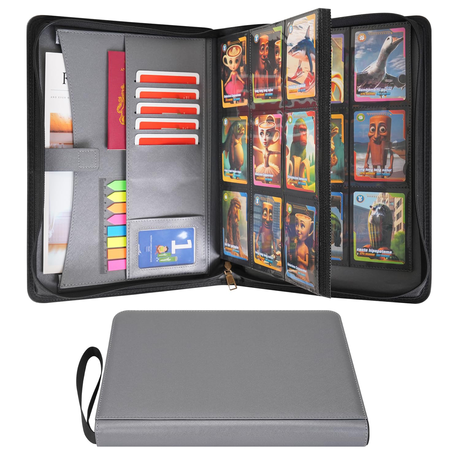 Wonderpool Trading Card Album A4 Binder 9-Pocket with Zipper for 540 Card, Leather pu Card Holder Folders Storage, 30 Side-Loading Pages for MTG, TCG, Game Sleek Sports Cards Collectible (Grey) — image 1