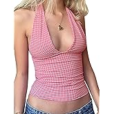 Xineicy Women's Halter Deep V Neck Crop Top Backless Tie Back Tank Top Slim Fit Sleeveless Going Out Summer Tops